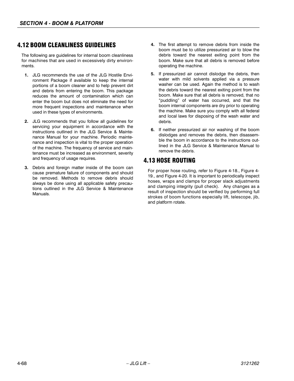 12 boom cleanliness guidelines, 13 hose routing, Boom cleanliness guidelines -68 | Hose routing -68 | JLG 1500SJ Service Manual User Manual | Page 314 / 628