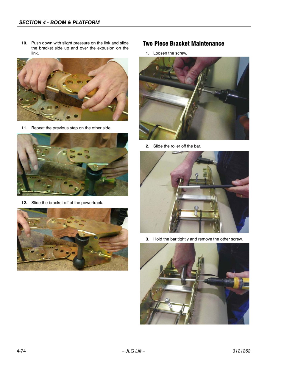 Two piece bracket maintenance, Two piece bracket maintenance -74 | JLG 1500SJ Service Manual User Manual | Page 320 / 628