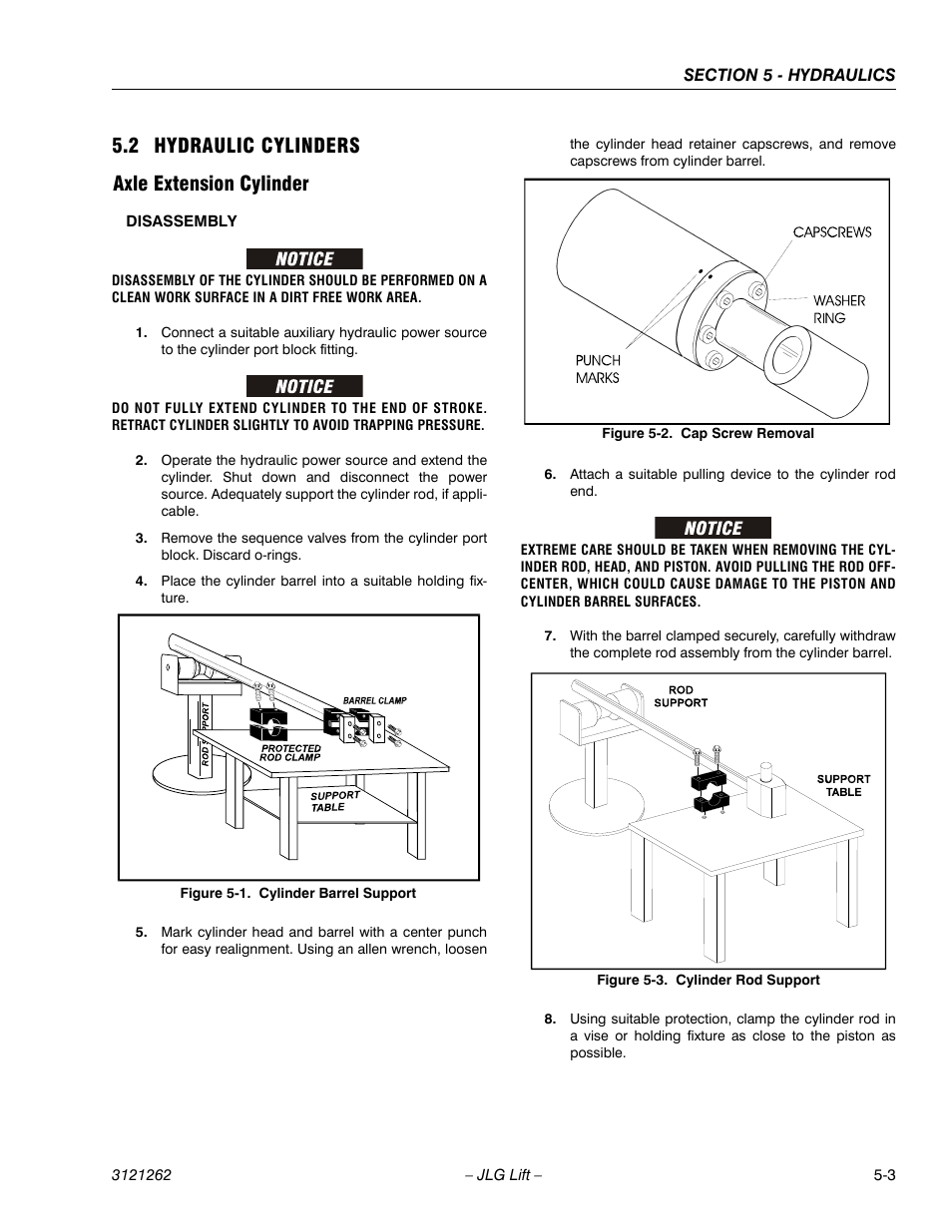 2 hydraulic cylinders, Axle extension cylinder, Hydraulic cylinders -3 | Axle extension cylinder -3, Cylinder barrel support -3, Cap screw removal -3, Cylinder rod support -3, 2 hydraulic cylinders axle extension cylinder | JLG 1500SJ Service Manual User Manual | Page 355 / 628