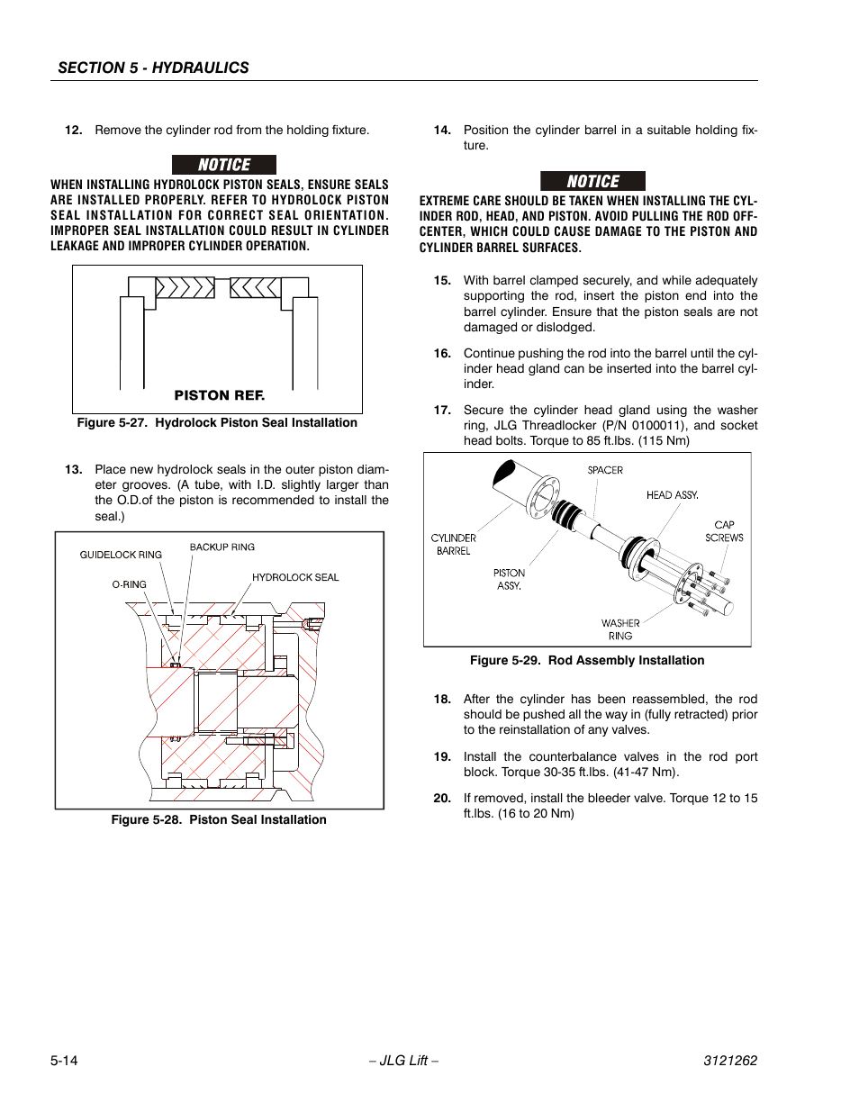 Hydrolock piston seal installation -14, Piston seal installation -14, Rod assembly installation -14 | JLG 1500SJ Service Manual User Manual | Page 366 / 628