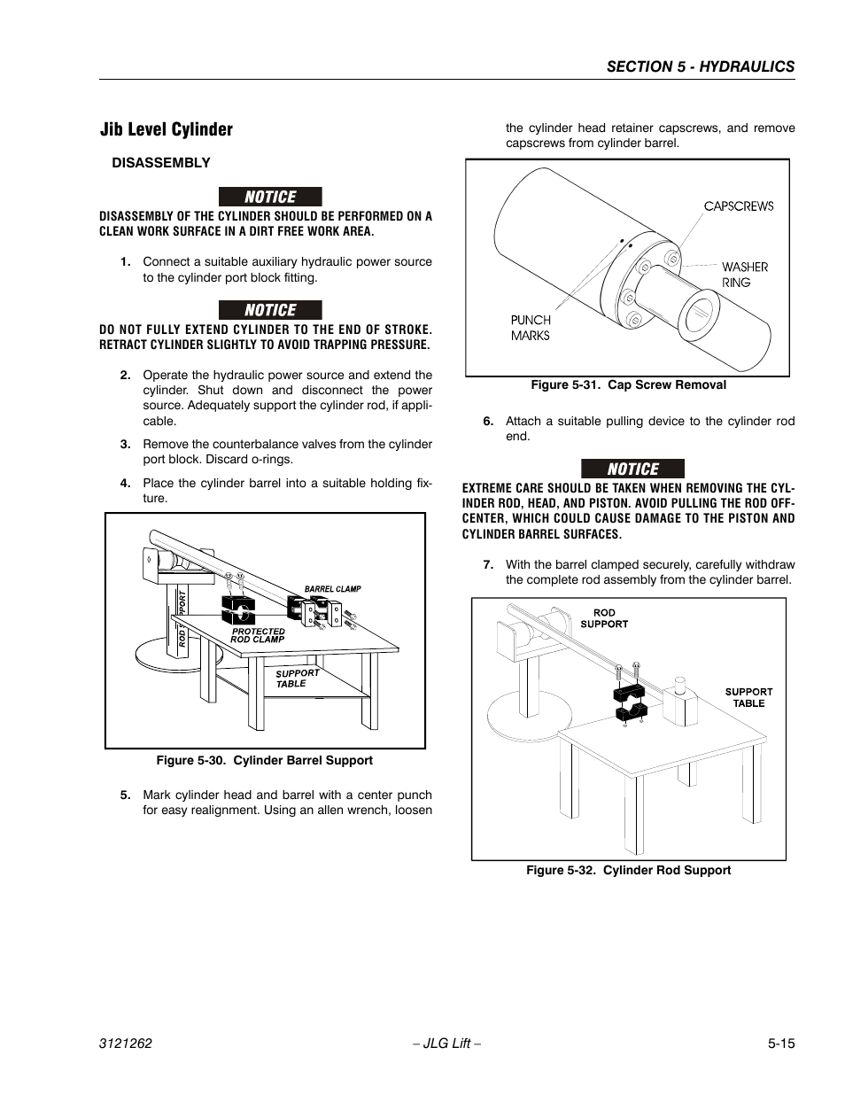 Jib level cylinder, Jib level cylinder -15, Cylinder barrel support -15 | Cap screw removal -15, Cylinder rod support -15 | JLG 1500SJ Service Manual User Manual | Page 367 / 628