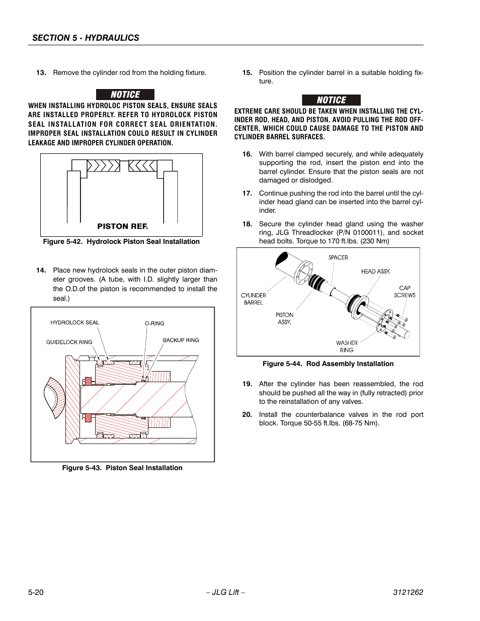 Hydrolock piston seal installation -20, Piston seal installation -20, Rod assembly installation -20 | JLG 1500SJ Service Manual User Manual | Page 372 / 628