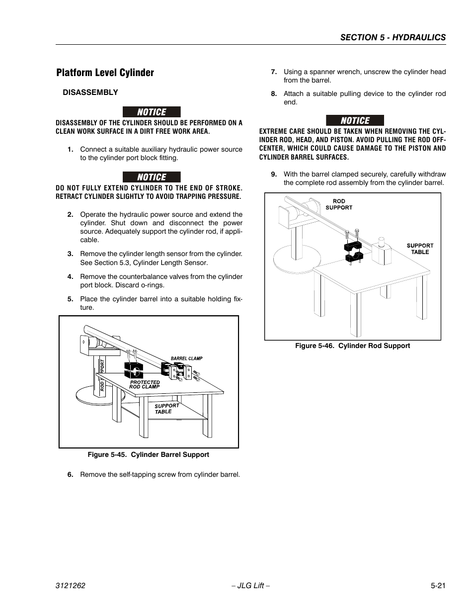 Platform level cylinder, Platform level cylinder -21, Cylinder barrel support -21 | Cylinder rod support -21 | JLG 1500SJ Service Manual User Manual | Page 373 / 628