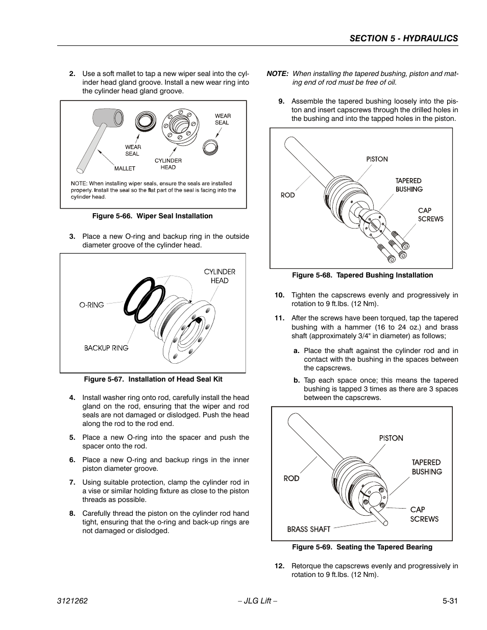 Wiper seal installation -31, Installation of head seal kit -31, Tapered bushing installation -31 | Seating the tapered bearing -31 | JLG 1500SJ Service Manual User Manual | Page 383 / 628