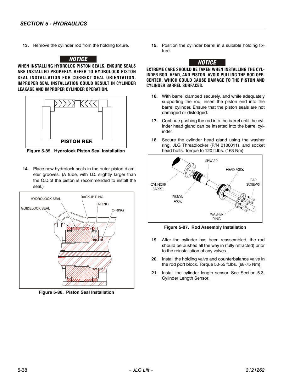 Hydrolock piston seal installation -38, Piston seal installation -38, Rod assembly installation -38 | JLG 1500SJ Service Manual User Manual | Page 390 / 628