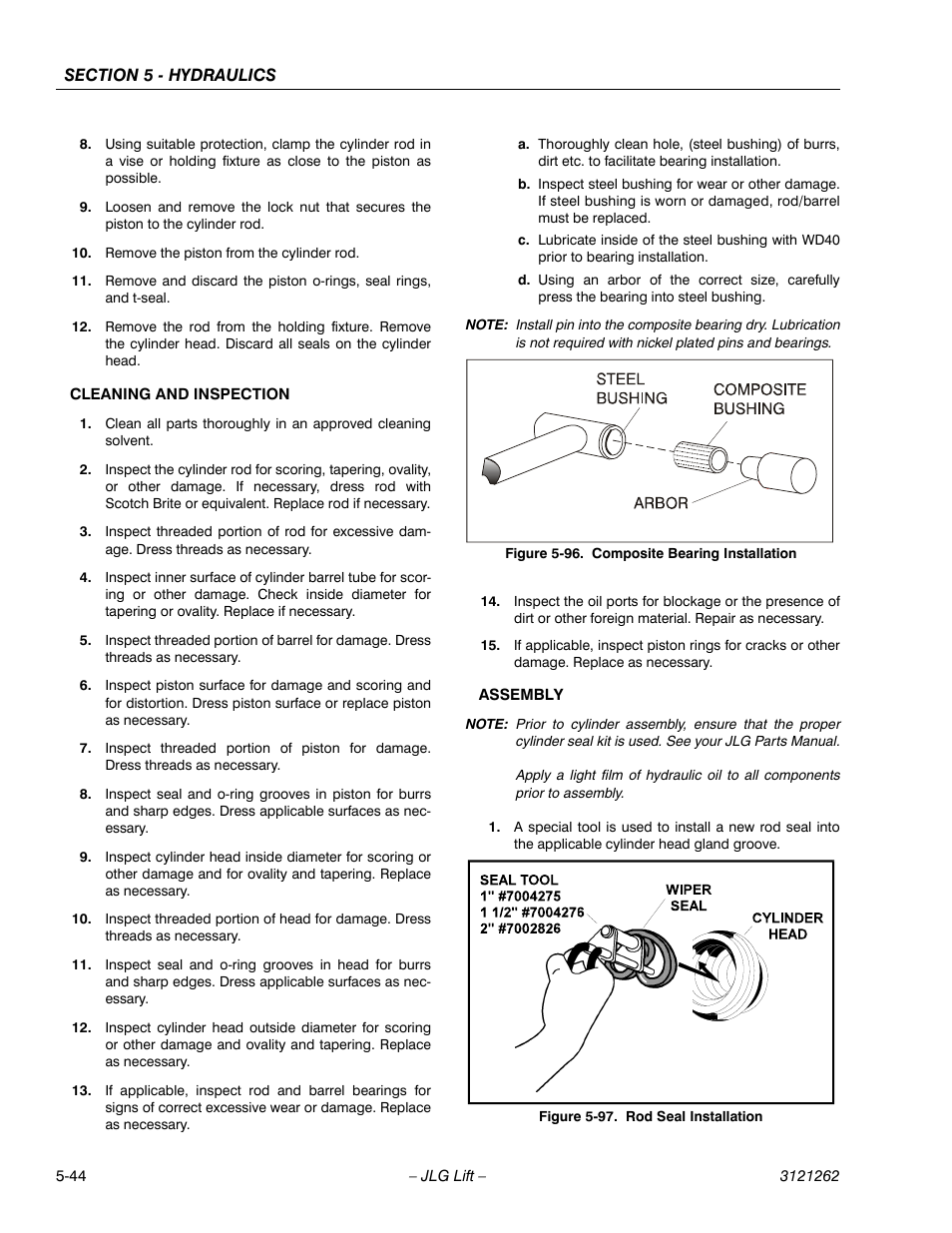 Composite bearing installation -44, Rod seal installation -44 | JLG 1500SJ Service Manual User Manual | Page 396 / 628