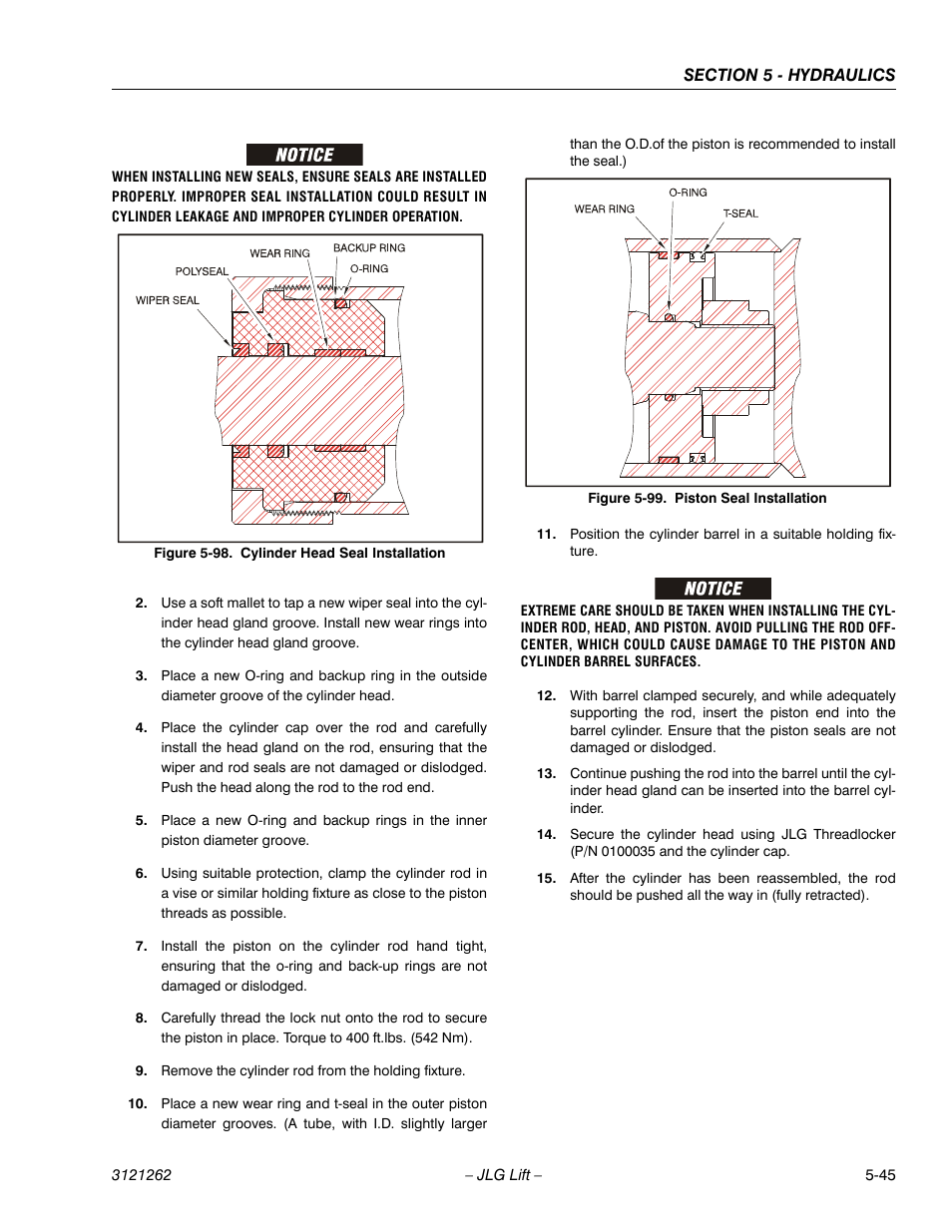 Cylinder head seal installation -45, Piston seal installation -45 | JLG 1500SJ Service Manual User Manual | Page 397 / 628