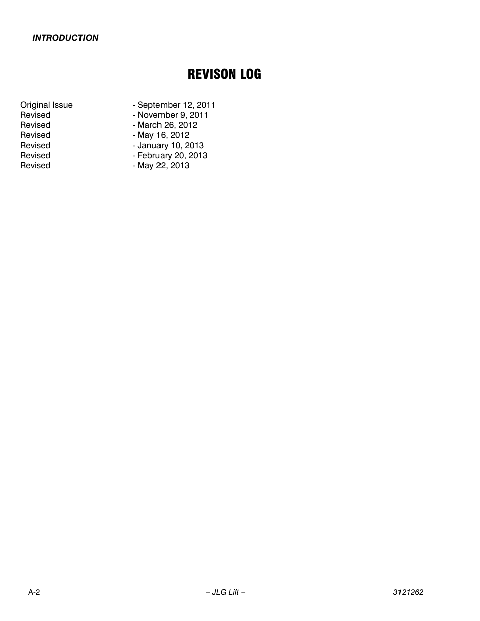 Revison log | JLG 1500SJ Service Manual User Manual | Page 4 / 628
