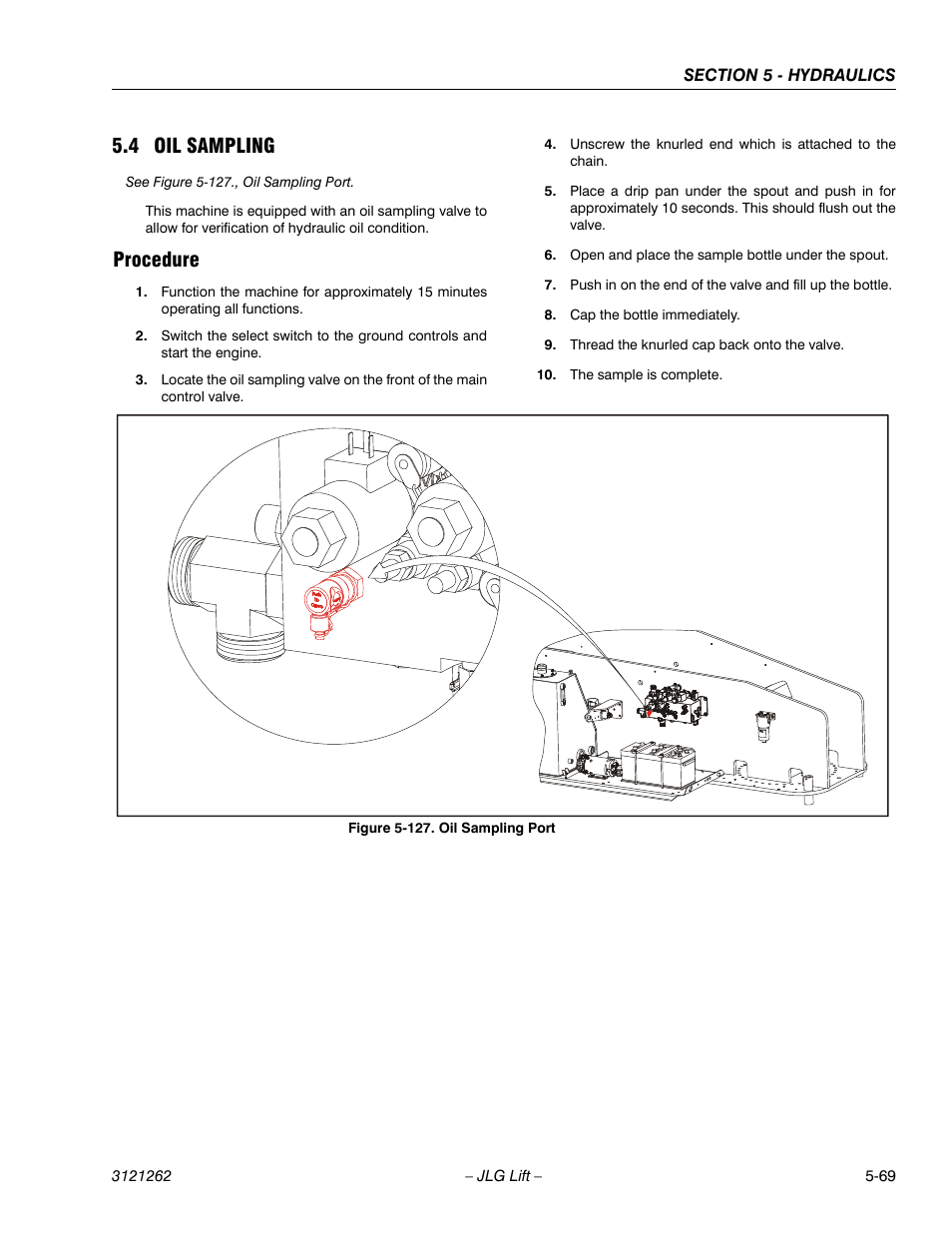 4 oil sampling, Procedure, Oil sampling -69 | Procedure -69, 127. oil sampling port -69 | JLG 1500SJ Service Manual User Manual | Page 421 / 628