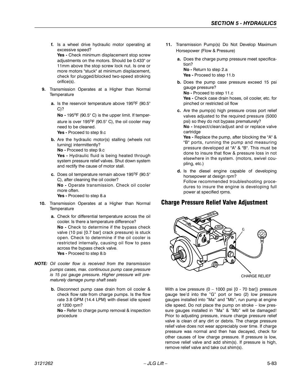 Charge pressure relief valve adjustment, Charge pressure relief valve adjustment -83 | JLG 1500SJ Service Manual User Manual | Page 435 / 628