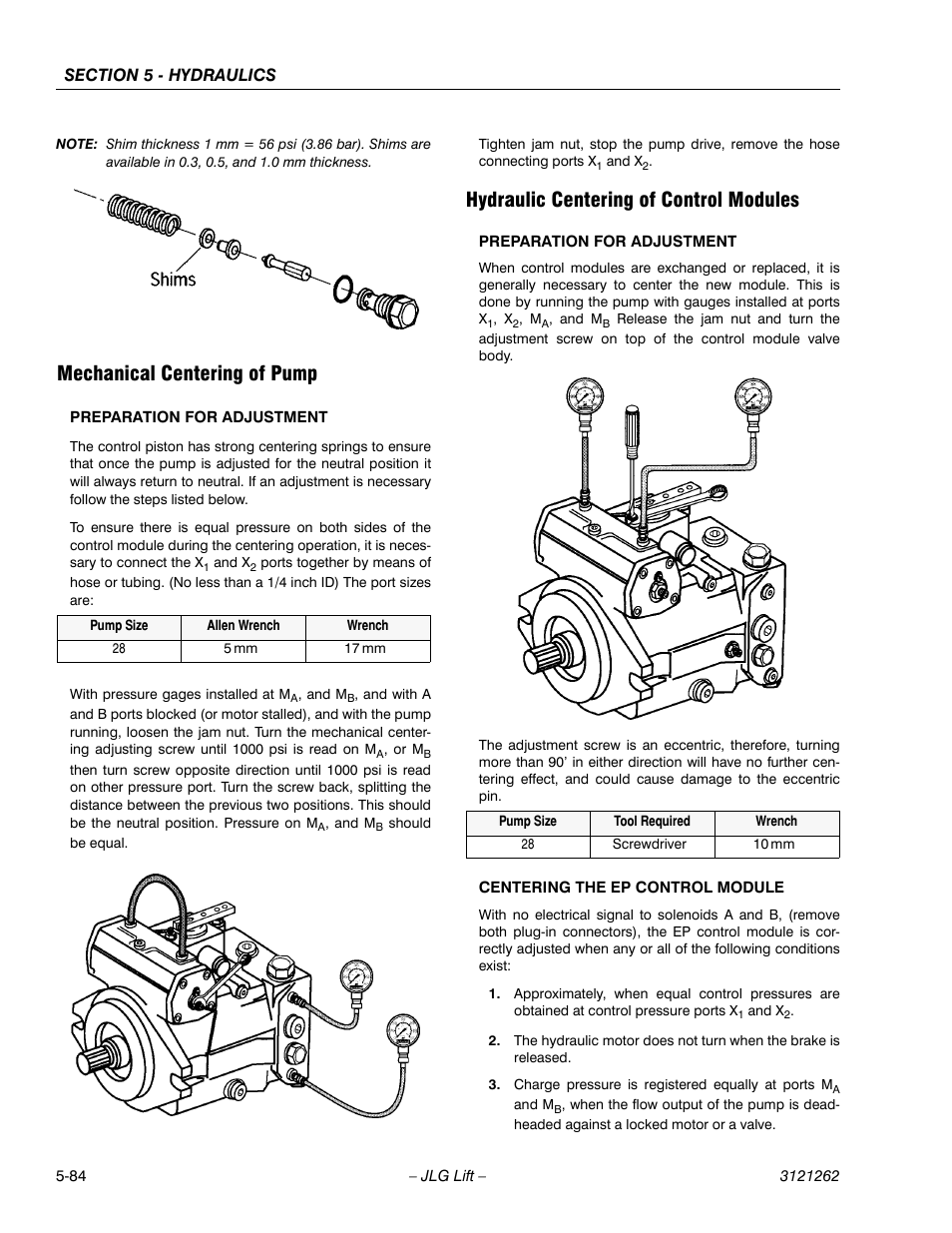 Mechanical centering of pump, Hydraulic centering of control modules | JLG 1500SJ Service Manual User Manual | Page 436 / 628
