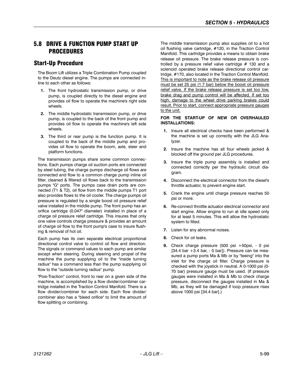8 drive & function pump start up procedures, Start-up procedure, Drive & function pump start up procedures -99 | Start-up procedure -99 | JLG 1500SJ Service Manual User Manual | Page 451 / 628
