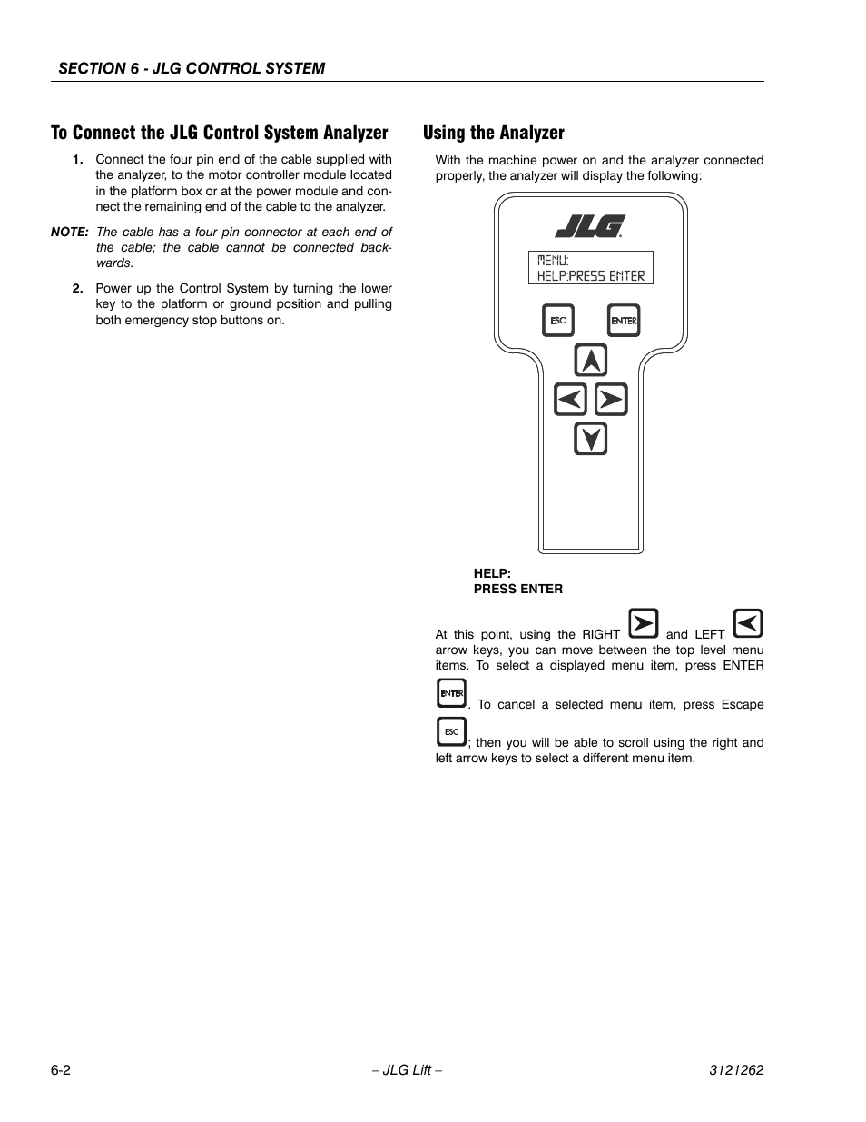 To connect the jlg control system analyzer, Using the analyzer | JLG 1500SJ Service Manual User Manual | Page 454 / 628