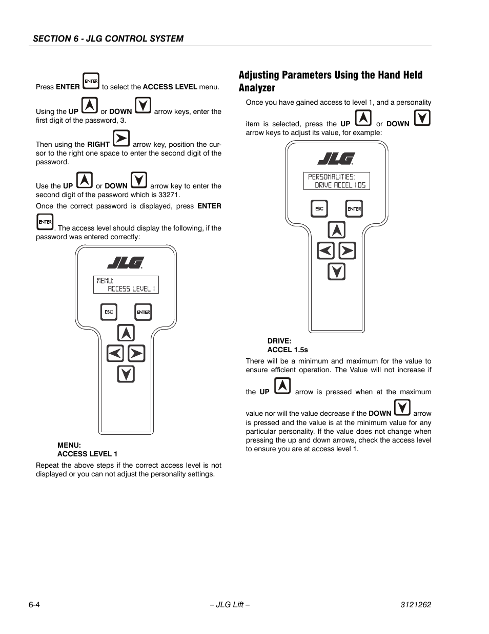 Adjusting parameters using the hand held analyzer | JLG 1500SJ Service Manual User Manual | Page 456 / 628