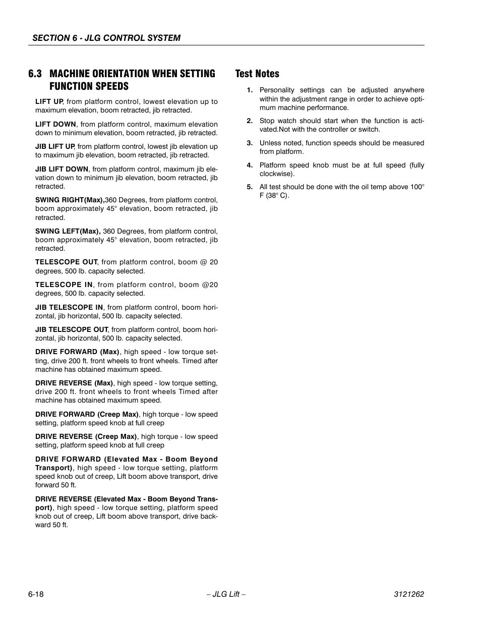 3 machine orientation when setting function speeds, Test notes, Test notes -18 | JLG 1500SJ Service Manual User Manual | Page 470 / 628