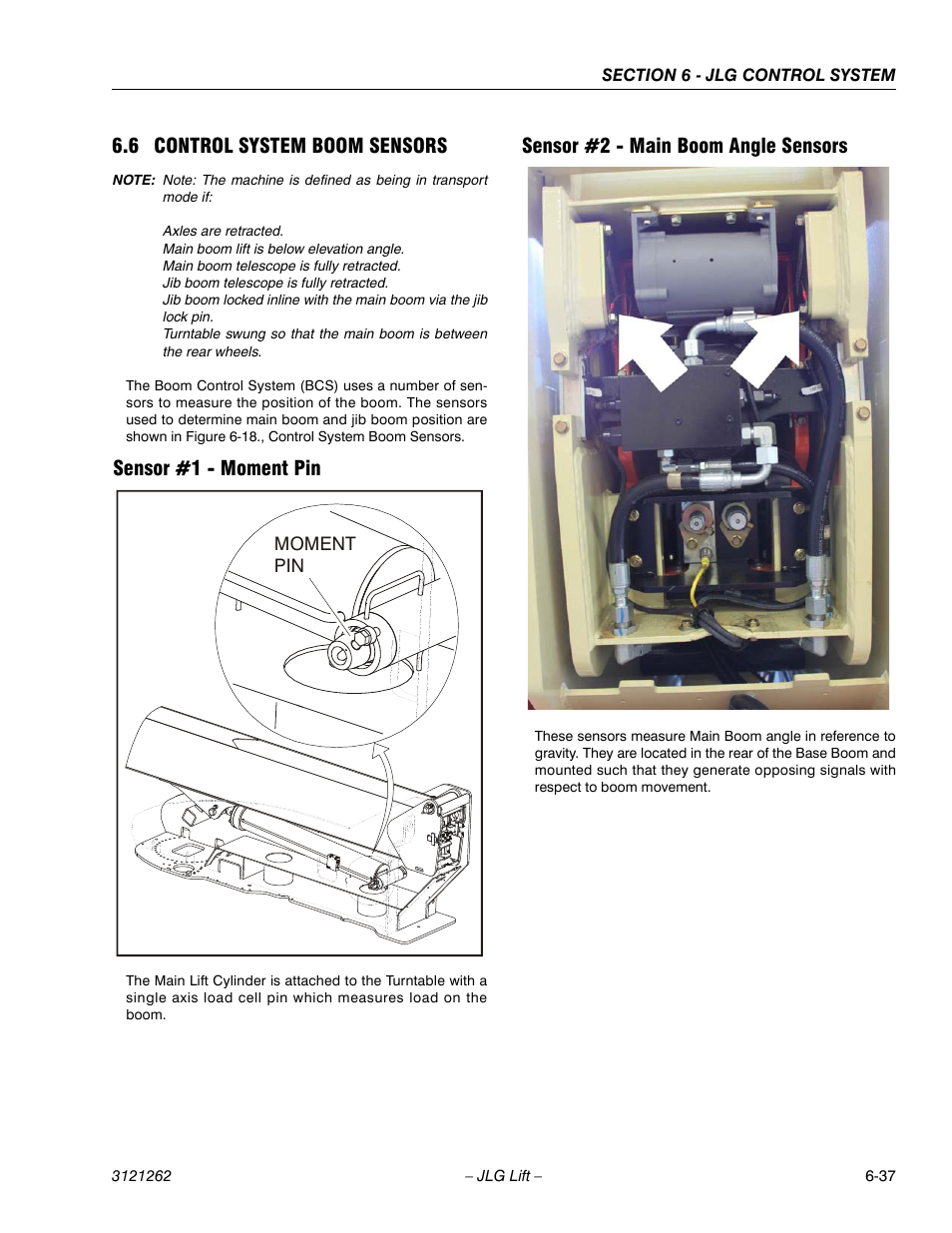 6 control system boom sensors, Sensor #1 - moment pin, Sensor #2 - main boom angle sensors | Control system boom sensors -37 | JLG 1500SJ Service Manual User Manual | Page 489 / 628