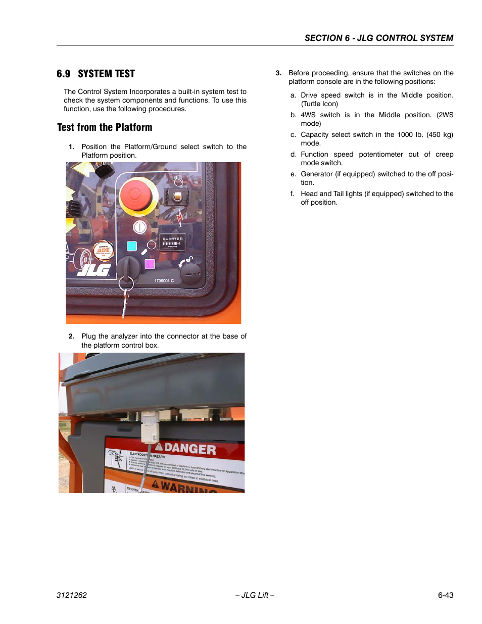 9 system test, Test from the platform, System test -43 | Test from the platform -43 | JLG 1500SJ Service Manual User Manual | Page 495 / 628