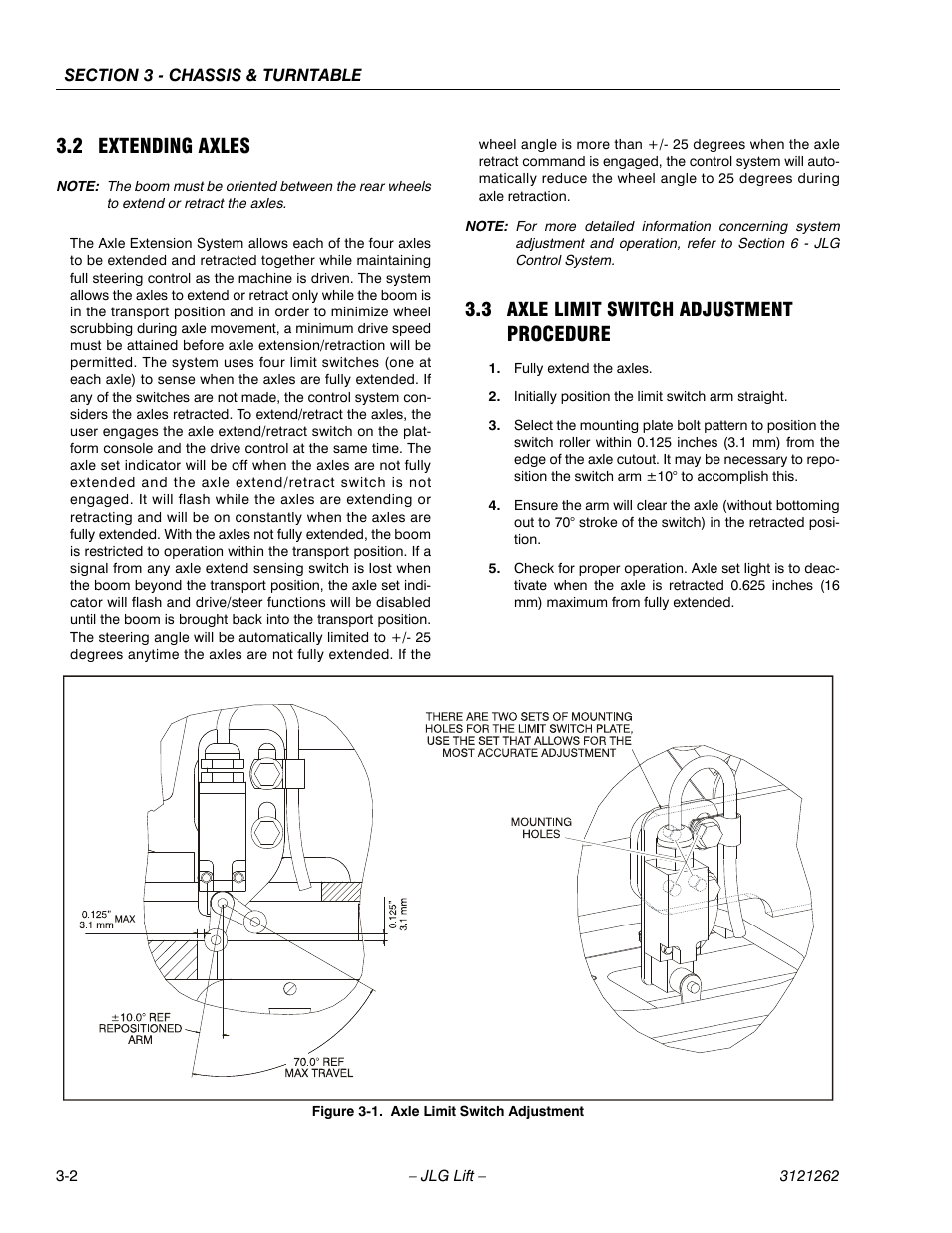 2 extending axles, 3 axle limit switch adjustment procedure, Extending axles -2 | Axle limit switch adjustment procedure -2, Axle limit switch adjustment -2 | JLG 1500SJ Service Manual User Manual | Page 50 / 628