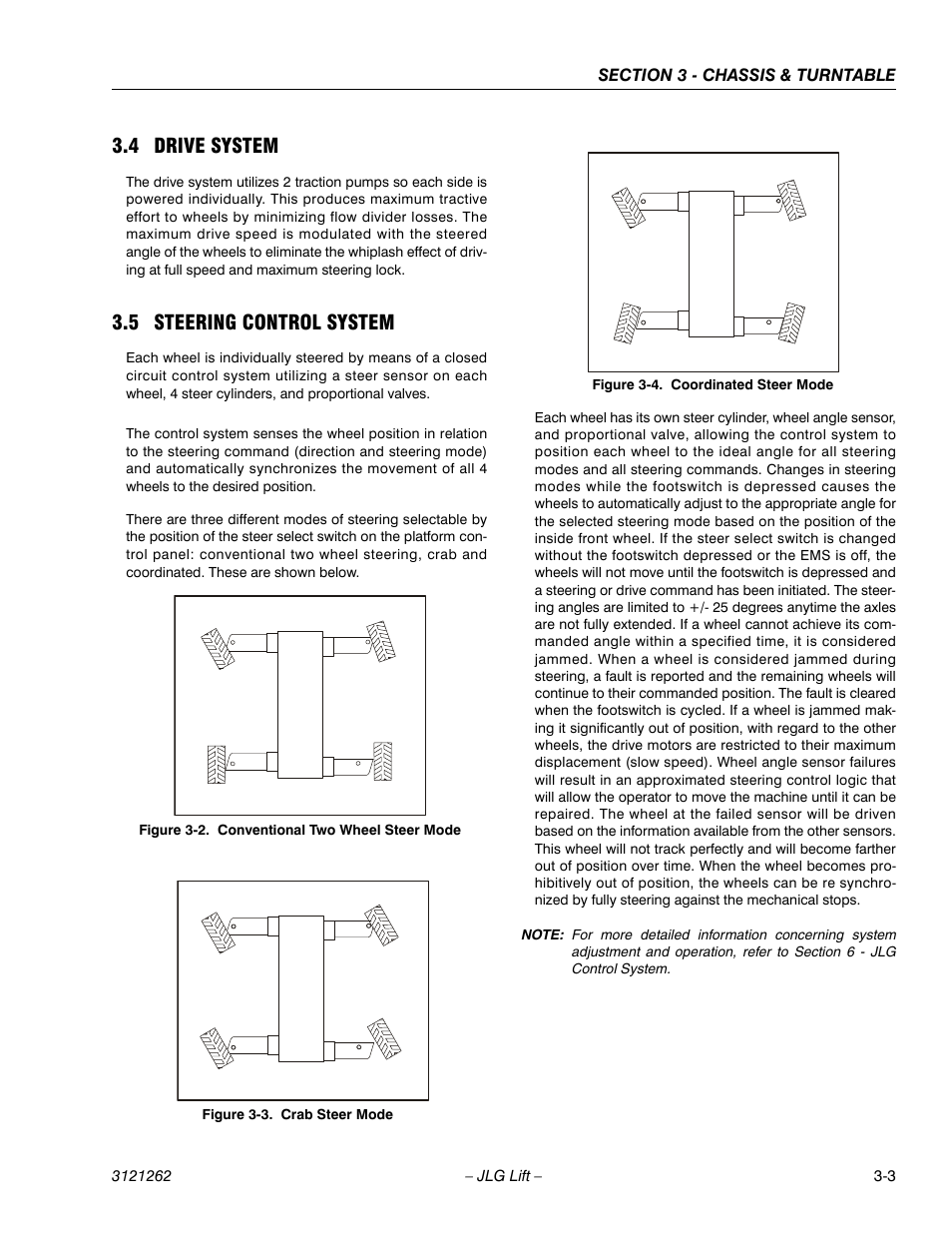 4 drive system, 5 steering control system, Drive system -3 | Steering control system -3, Conventional two wheel steer mode -3, Crab steer mode -3, Coordinated steer mode -3 | JLG 1500SJ Service Manual User Manual | Page 51 / 628