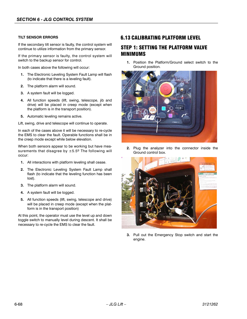 13 calibrating platform level, Step 1: setting the platform valve minimums, Calibrating platform level -68 | Step 1: setting the platform valve minimums -68 | JLG 1500SJ Service Manual User Manual | Page 520 / 628