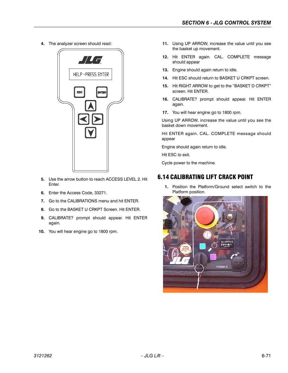 14 calibrating lift crack point, Calibrating lift crack point -71 | JLG 1500SJ Service Manual User Manual | Page 523 / 628