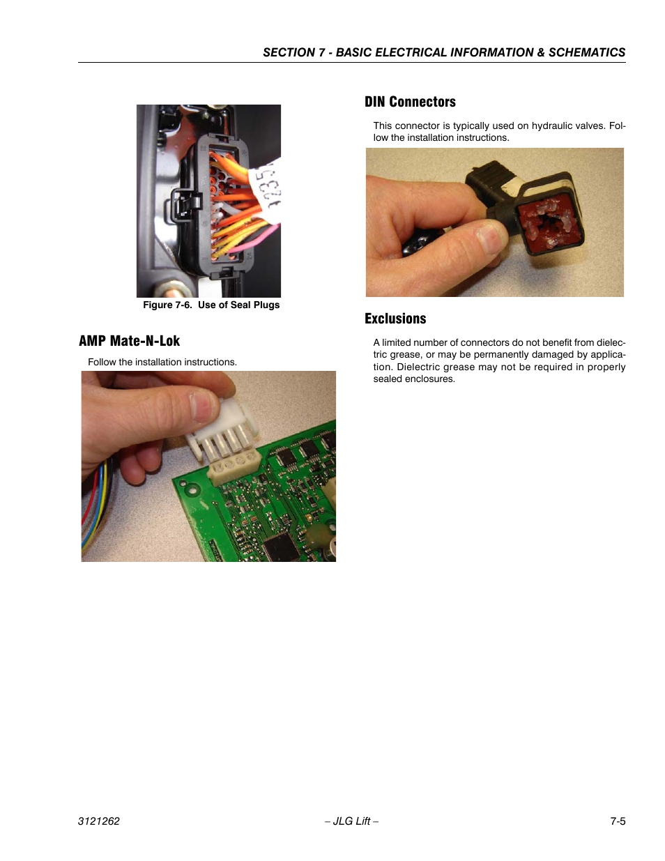 Amp mate-n-lok, Din connectors, Exclusions | Amp mate-n-lok -5 din connectors -5 exclusions -5, Use of seal plugs -5 | JLG 1500SJ Service Manual User Manual | Page 585 / 628