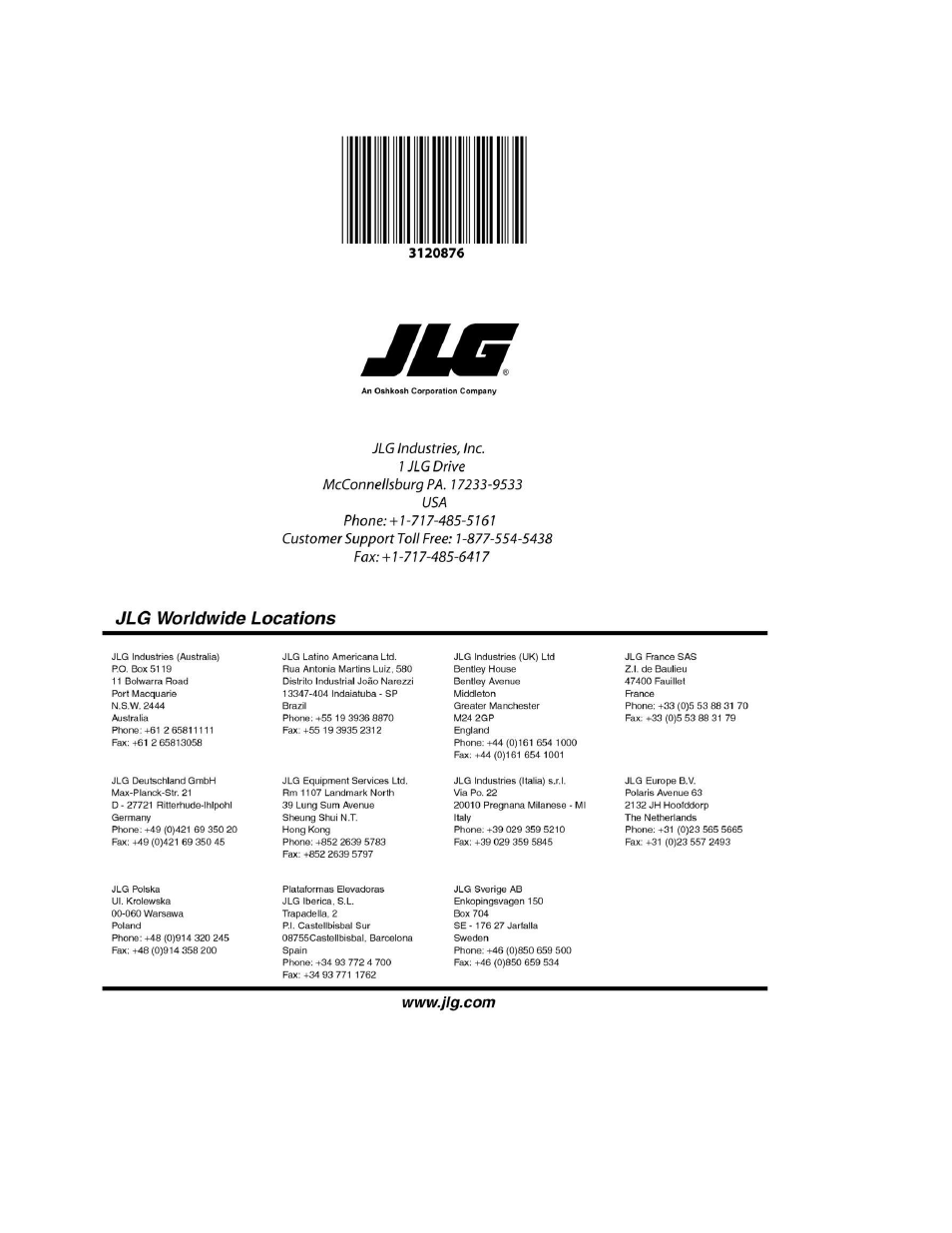 JLG 15AMI (3120876-2014) Parts Manual User Manual | Page 130 / 130