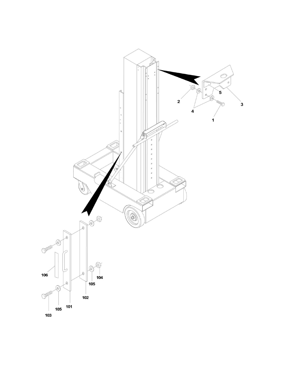 Figure 3-2. mast mounted components installations | JLG 15AMI (3120876-2014) Parts Manual User Manual | Page 66 / 130