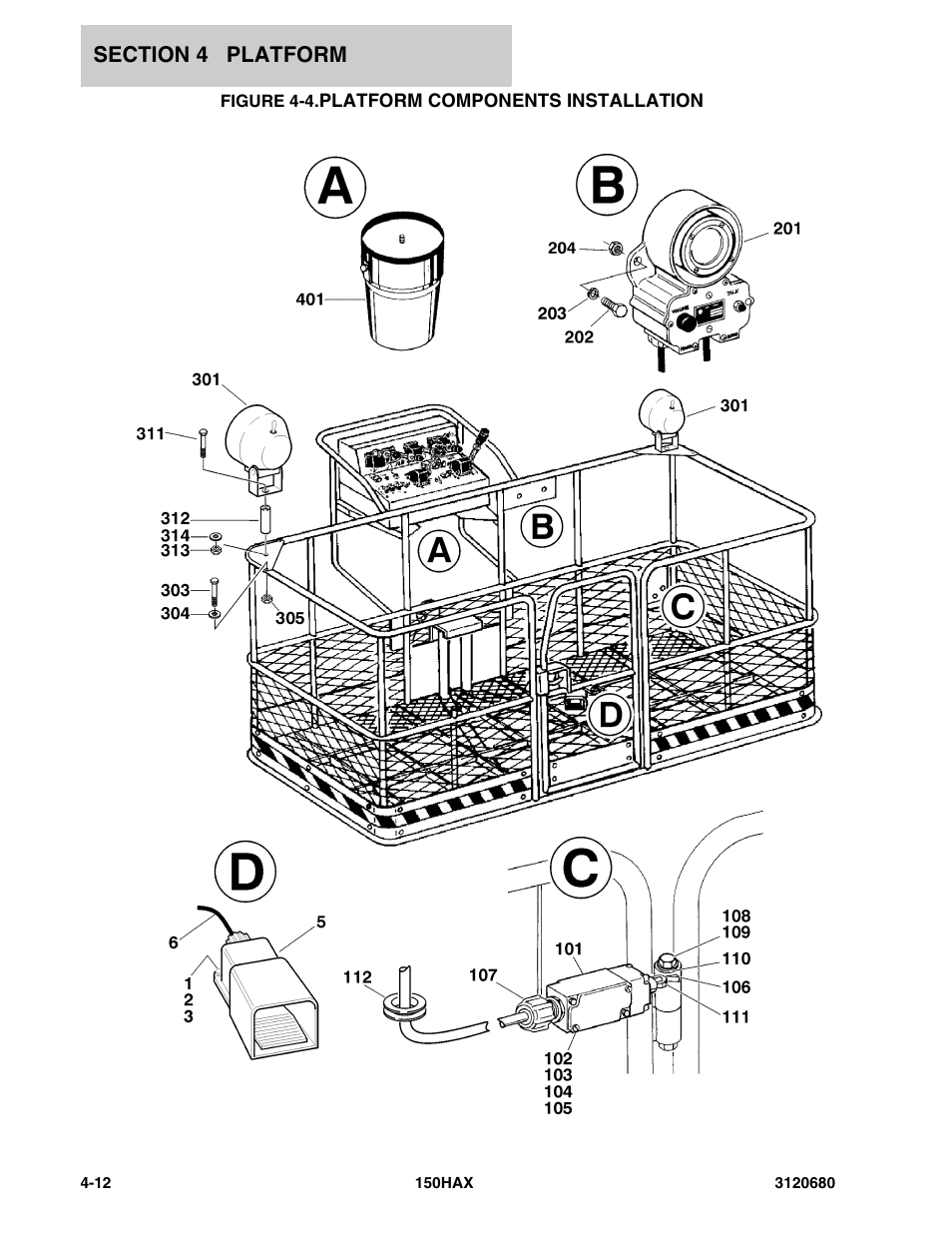 Figure 4-4. platform components installation, Platform components installation -12 | JLG 150HAX ANSI Parts Manual User Manual | Page 142 / 238