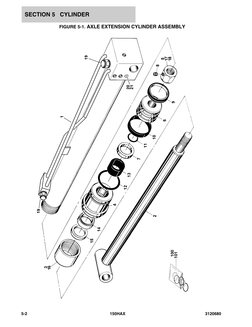 Figure 5-1. axle extension cylinder assembly, Axle extension cylinder assembly -2 | JLG 150HAX ANSI Parts Manual User Manual | Page 160 / 238