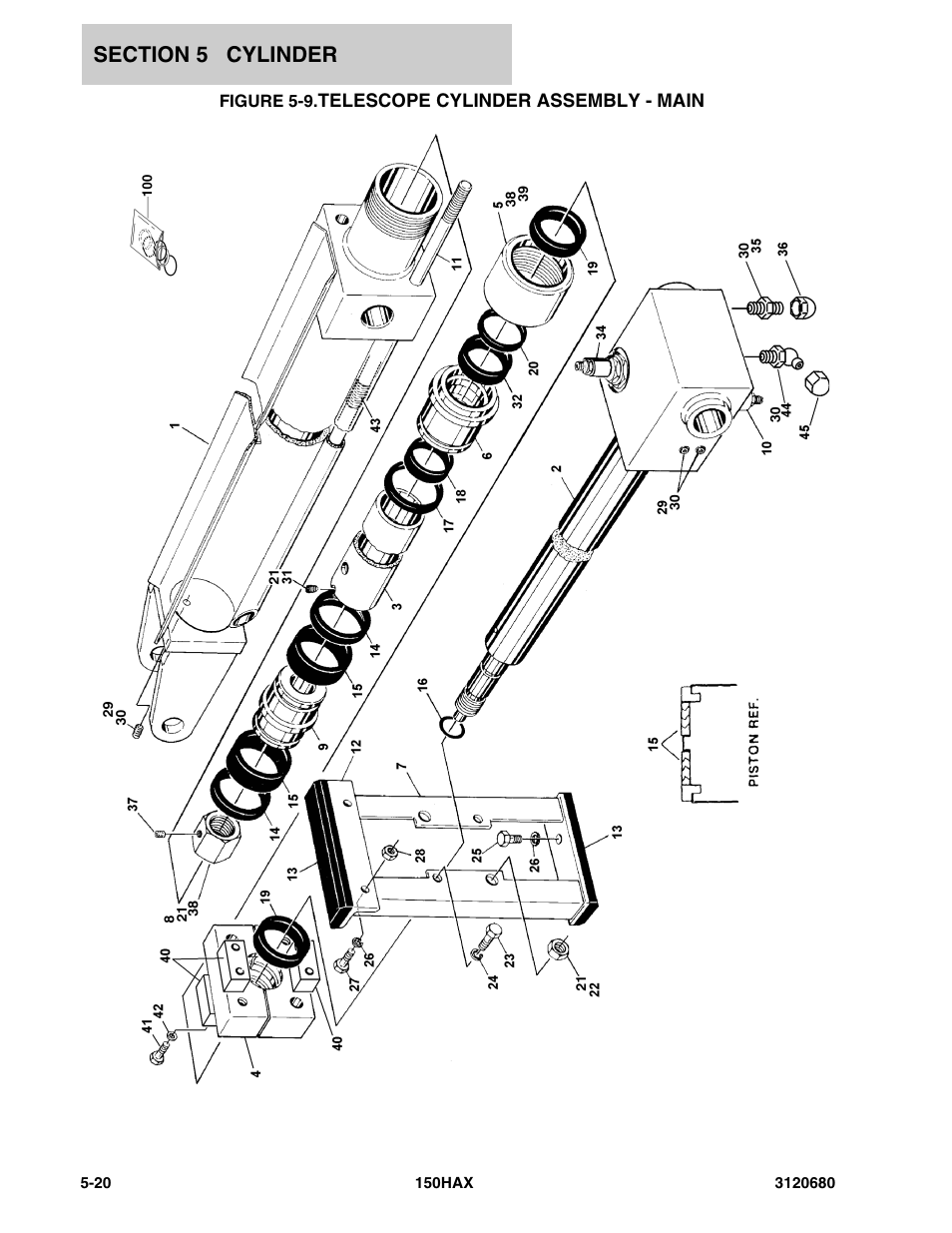 Figure 5-9. telescope cylinder assembly - main, Telescope cylinder assembly - main -20 | JLG 150HAX ANSI Parts Manual User Manual | Page 178 / 238