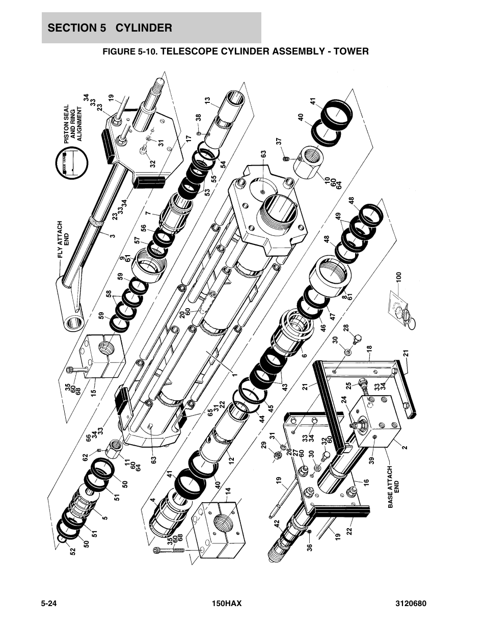 Figure 5-10. telescope cylinder assembly - tower, Telescope cylinder assembly - tower -24 | JLG 150HAX ANSI Parts Manual User Manual | Page 182 / 238