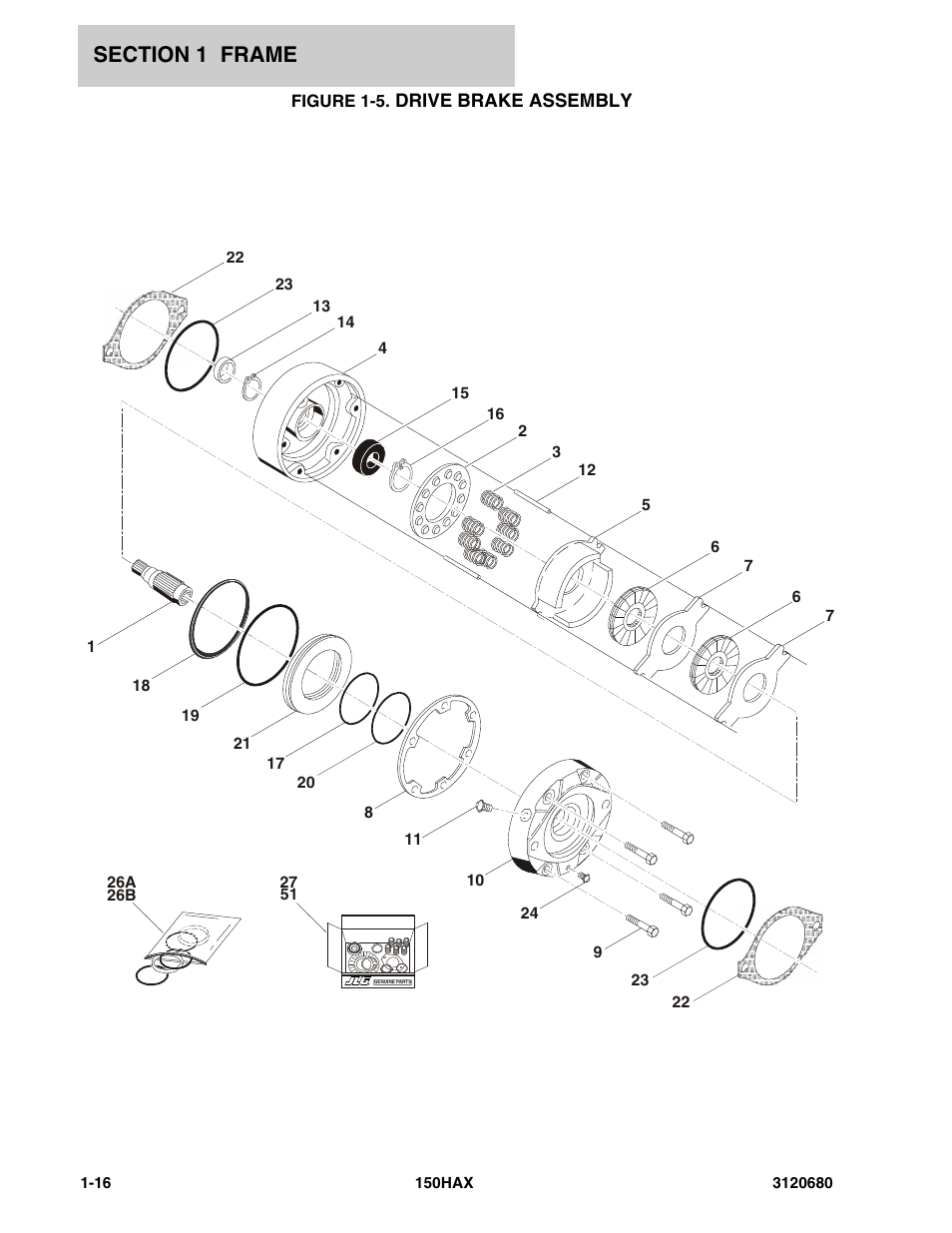 Figure 1-5. drive brake assembly | JLG 150HAX ANSI Parts Manual User Manual | Page 22 / 238