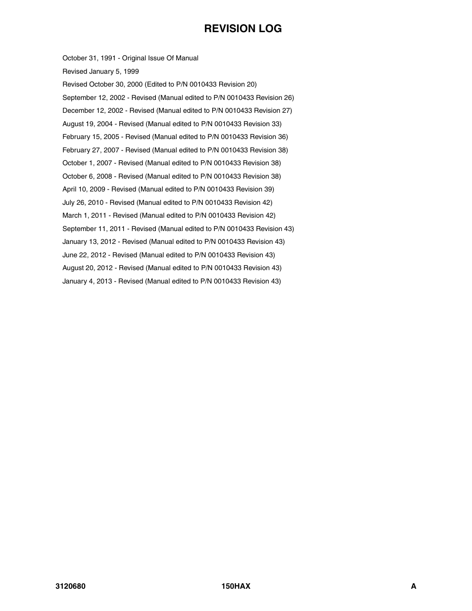 Revision log | JLG 150HAX ANSI Parts Manual User Manual | Page 3 / 238