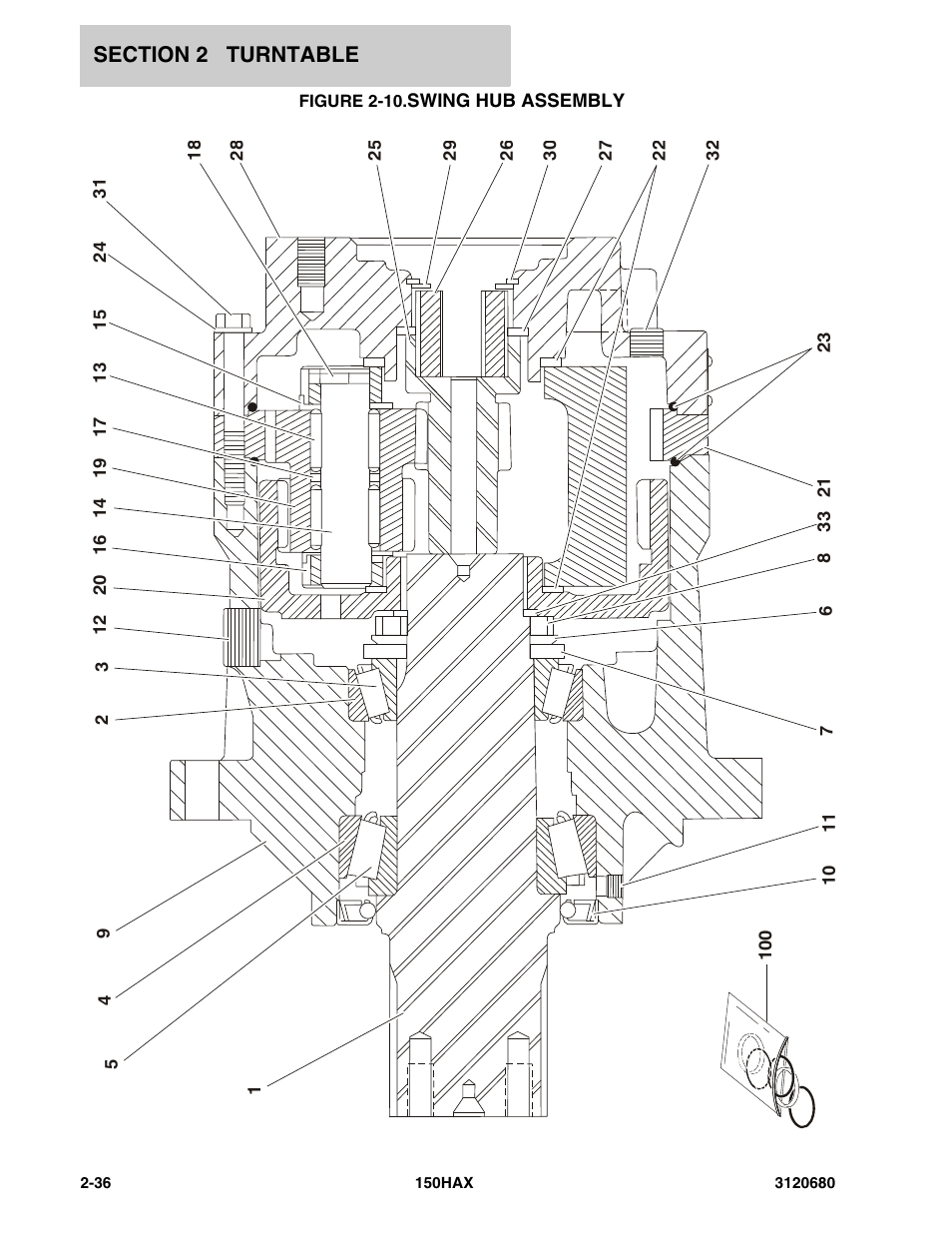 Figure 2-10. swing hub assembly, Swing hub assembly -36 | JLG 150HAX ANSI Parts Manual User Manual | Page 74 / 238
