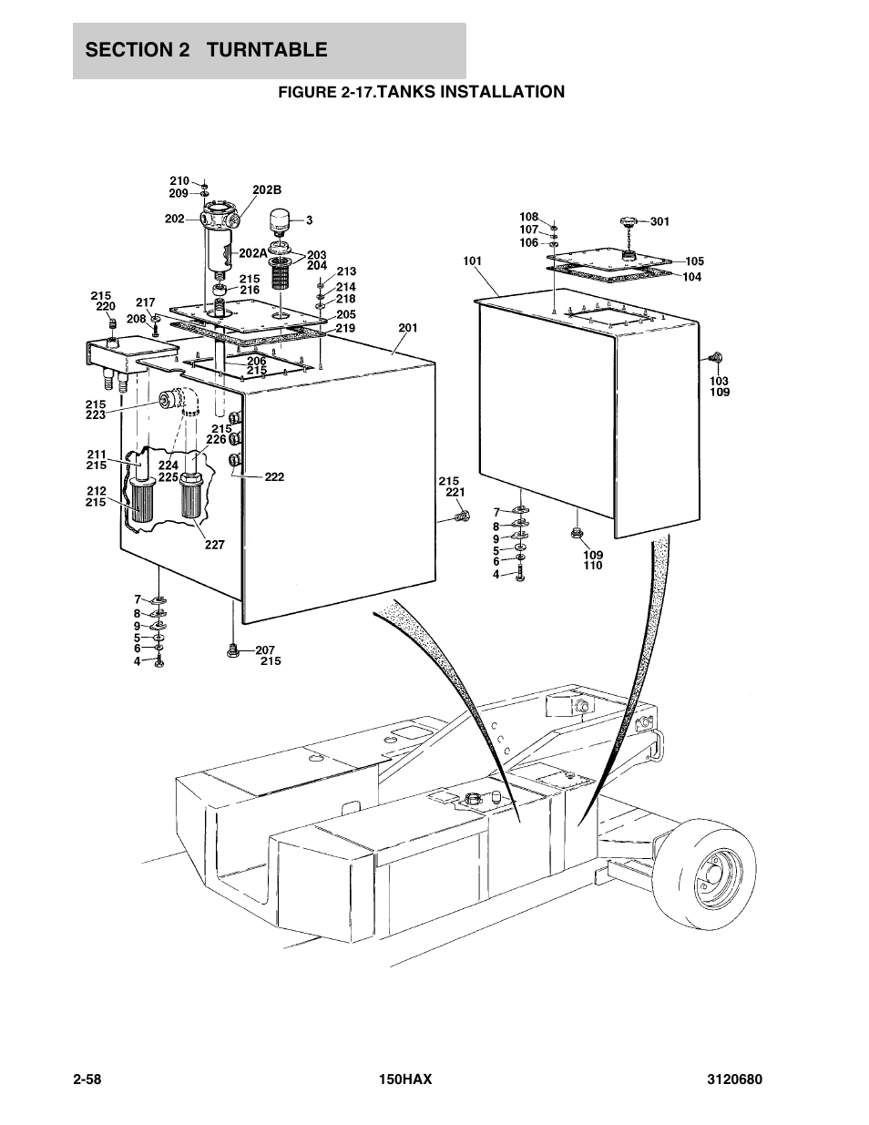 Figure 2-17. tanks installation, Tanks installation -58 | JLG 150HAX ANSI Parts Manual User Manual | Page 96 / 238