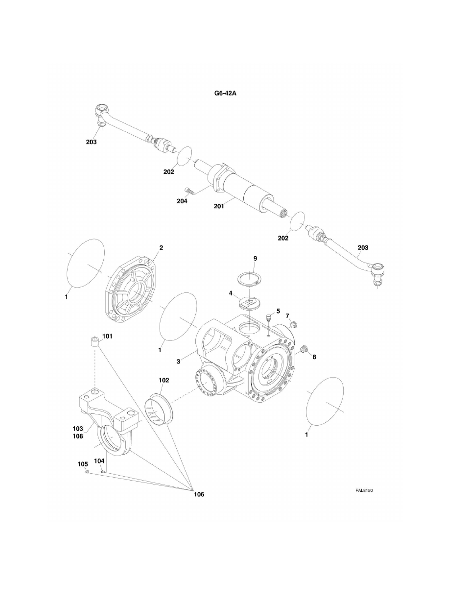 Figure 5-4. central housing and steering g6-42a | JLG G6-42A Parts Manual User Manual | Page 134 / 478