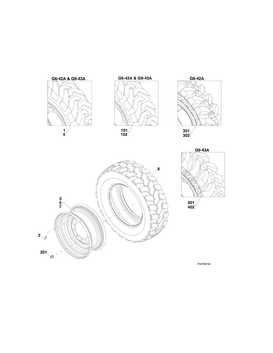 Figure 5-36. wheel assembly g6-42a & g9-43a | JLG G6-42A Parts Manual User Manual | Page 206 / 478