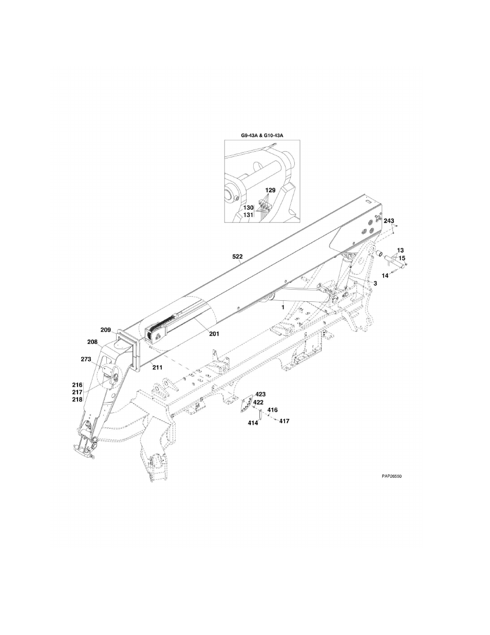 Figure 2-1. boom installation g9-43a & g10-43a | JLG G6-42A Parts Manual User Manual | Page 30 / 478