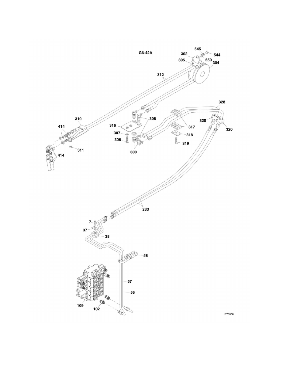 Figure 8-16. auxiliary hydraulic circuit g6-42a | JLG G6-42A Parts Manual User Manual | Page 304 / 478