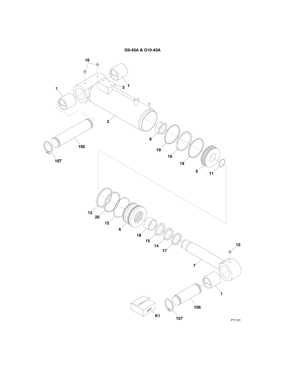 Figure 9-15. frame level cylinder g9-43a & g10-43a | JLG G6-42A Parts Manual User Manual | Page 342 / 478