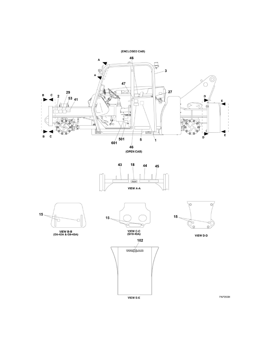 Figure 11-1. cab and frame decals | JLG G6-42A Parts Manual User Manual | Page 450 / 478