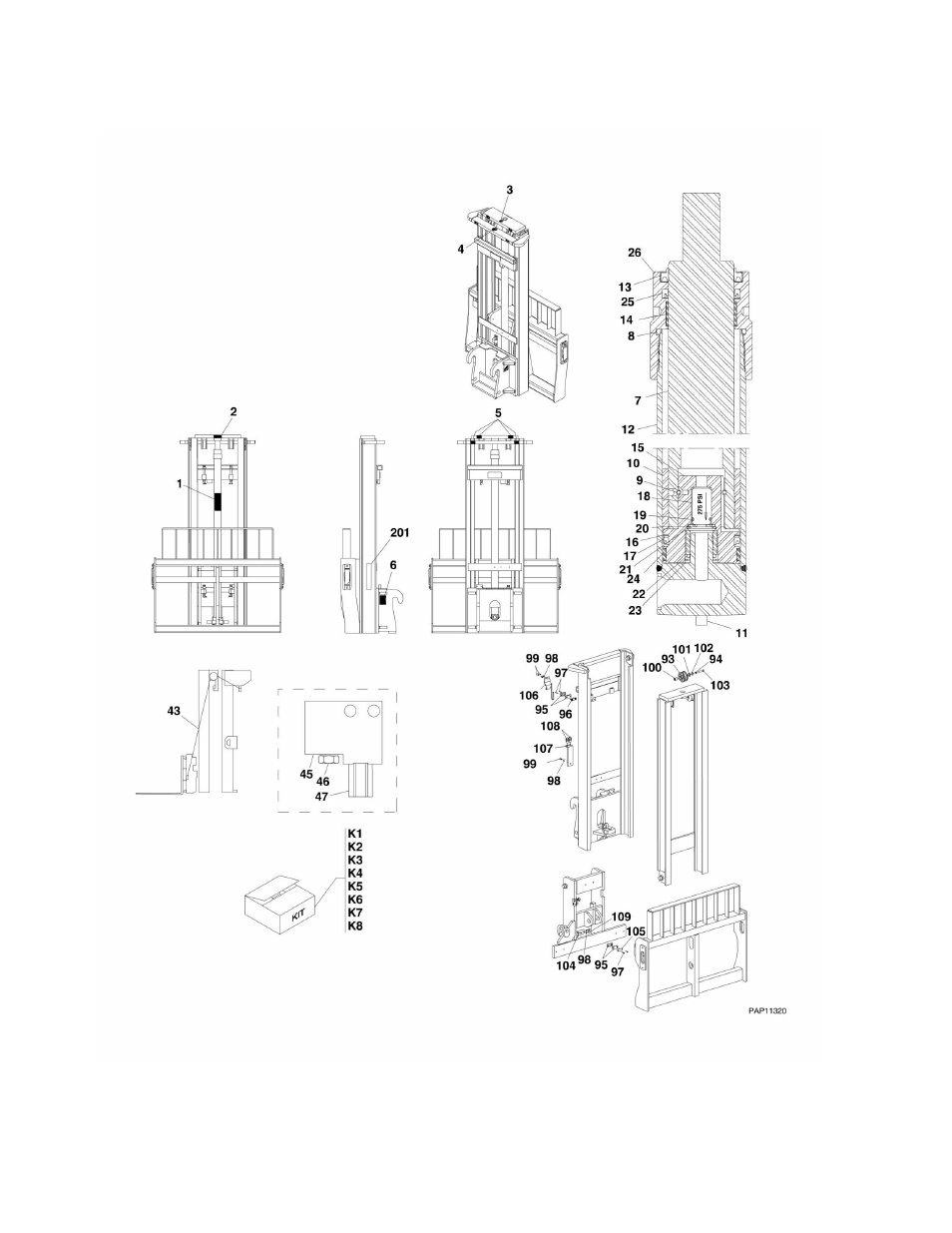 Figure 3-17. 8ft side tilt electric mast | JLG G6-42A Parts Manual User Manual | Page 92 / 478