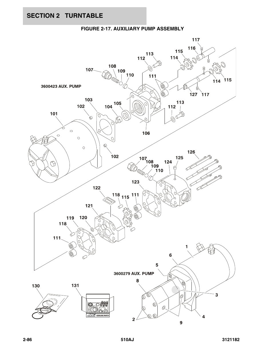 Figure 2-17. auxiliary pump assembly, Auxiliary pump assembly -86 | JLG 510AJ Parts Manual User Manual | Page 132 / 336