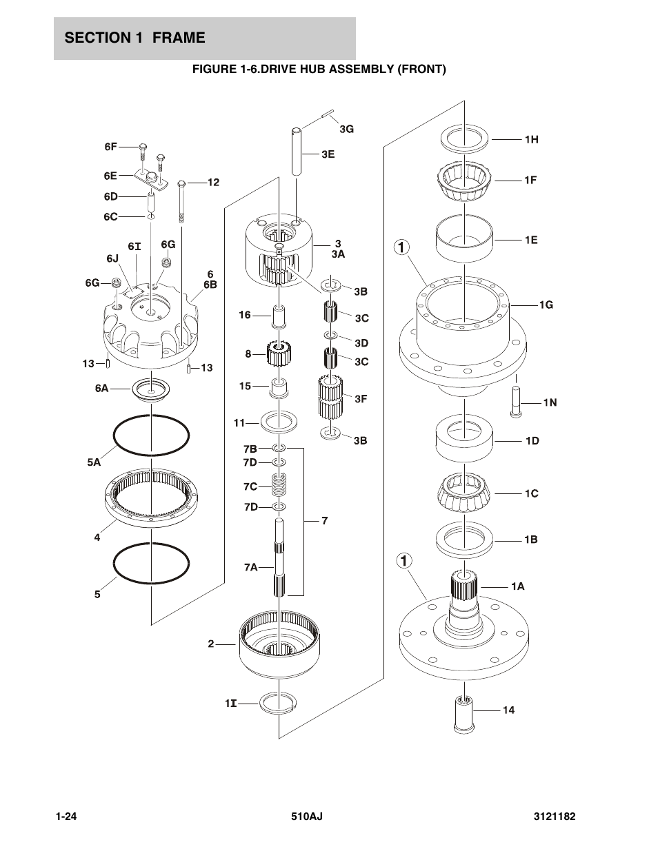 Figure 1-6. drive hub assembly (front), Drive hub assembly (front) -24 | JLG 510AJ Parts Manual User Manual | Page 32 / 336