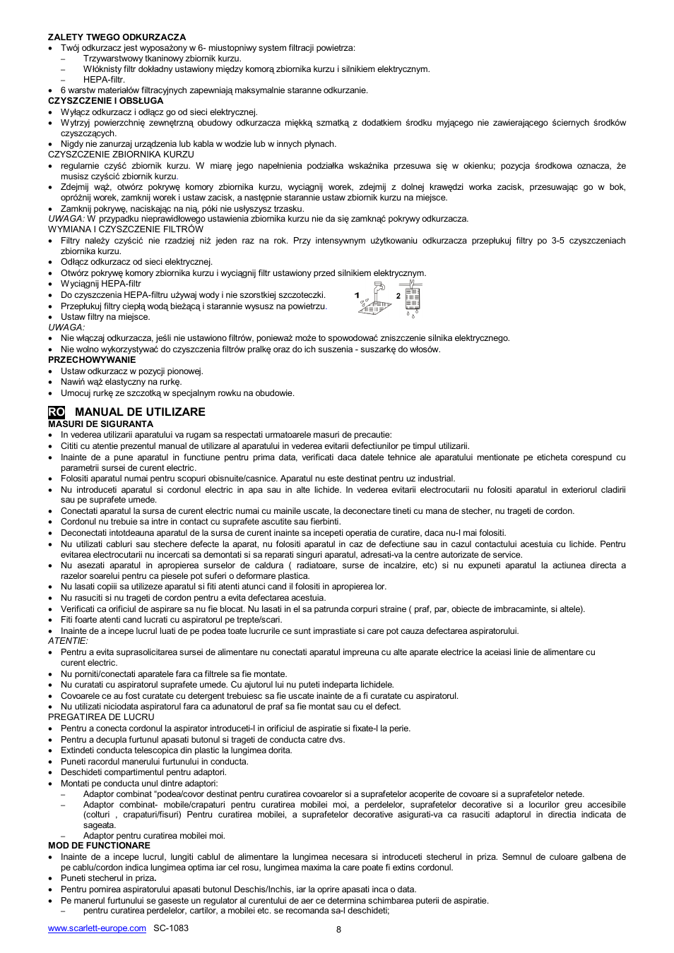 Ro manual de utilizare | Scarlett SC-1083 User Manual | Page 8 / 18