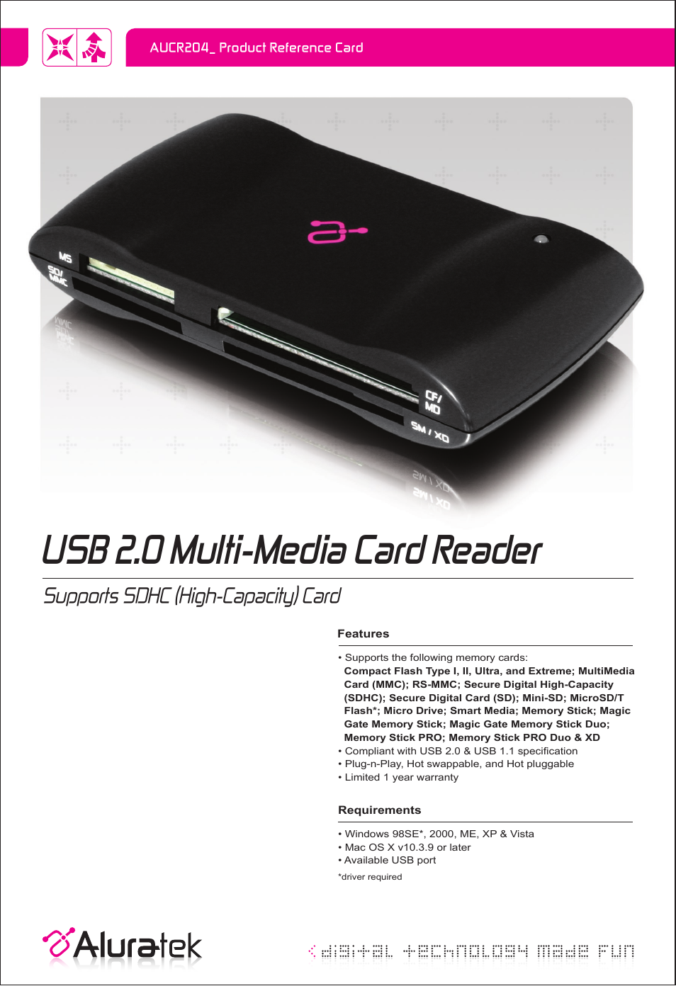 Aluratek AUCR204 User Manual | 1 page