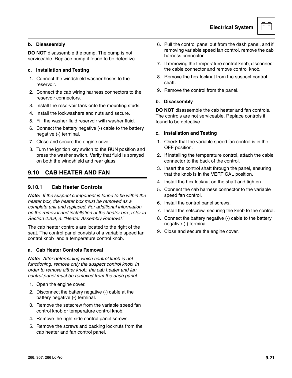 10 cab heater and fan, Cab heater and fan, Cab heater controls | JLG 266 LoPro Service Manual User Manual | Page 113 / 126