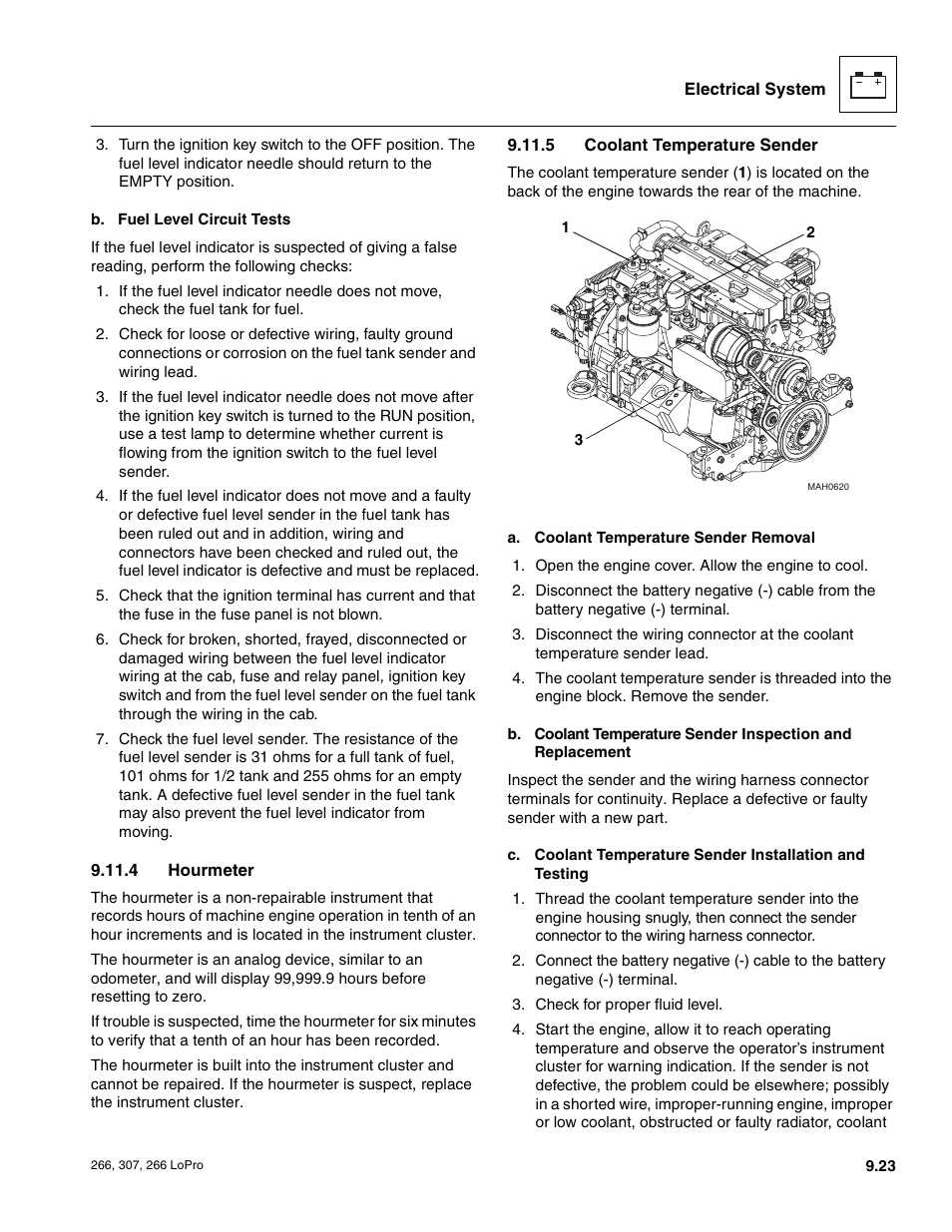 Hourmeter, Coolant temperature sender | JLG 266 LoPro Service Manual User Manual | Page 115 / 126