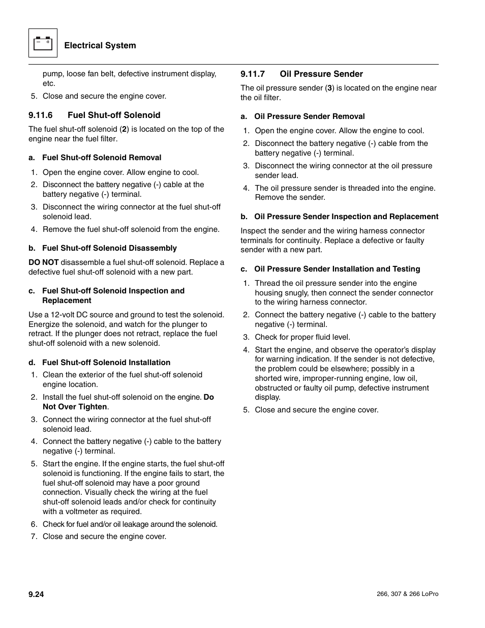 Fuel shut-off solenoid, Oil pressure sender | JLG 266 LoPro Service Manual User Manual | Page 116 / 126